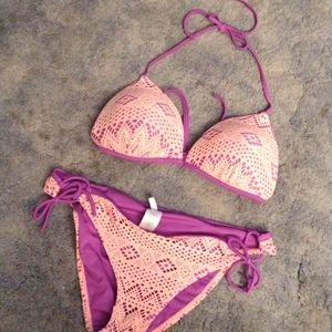 Orange pink design bikini swimwear ladies/ junior size Large pretty